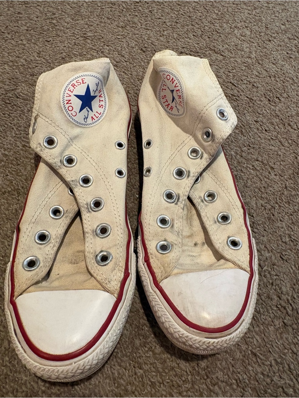 Converse Classic Canvas Low-Top Sneakers in Cream with Red Trim